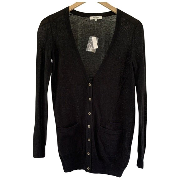 Madewell Black Button Up 100% Cotton V Neck Long Sleeve Cardigan Size XS New - Picture 2 of 8